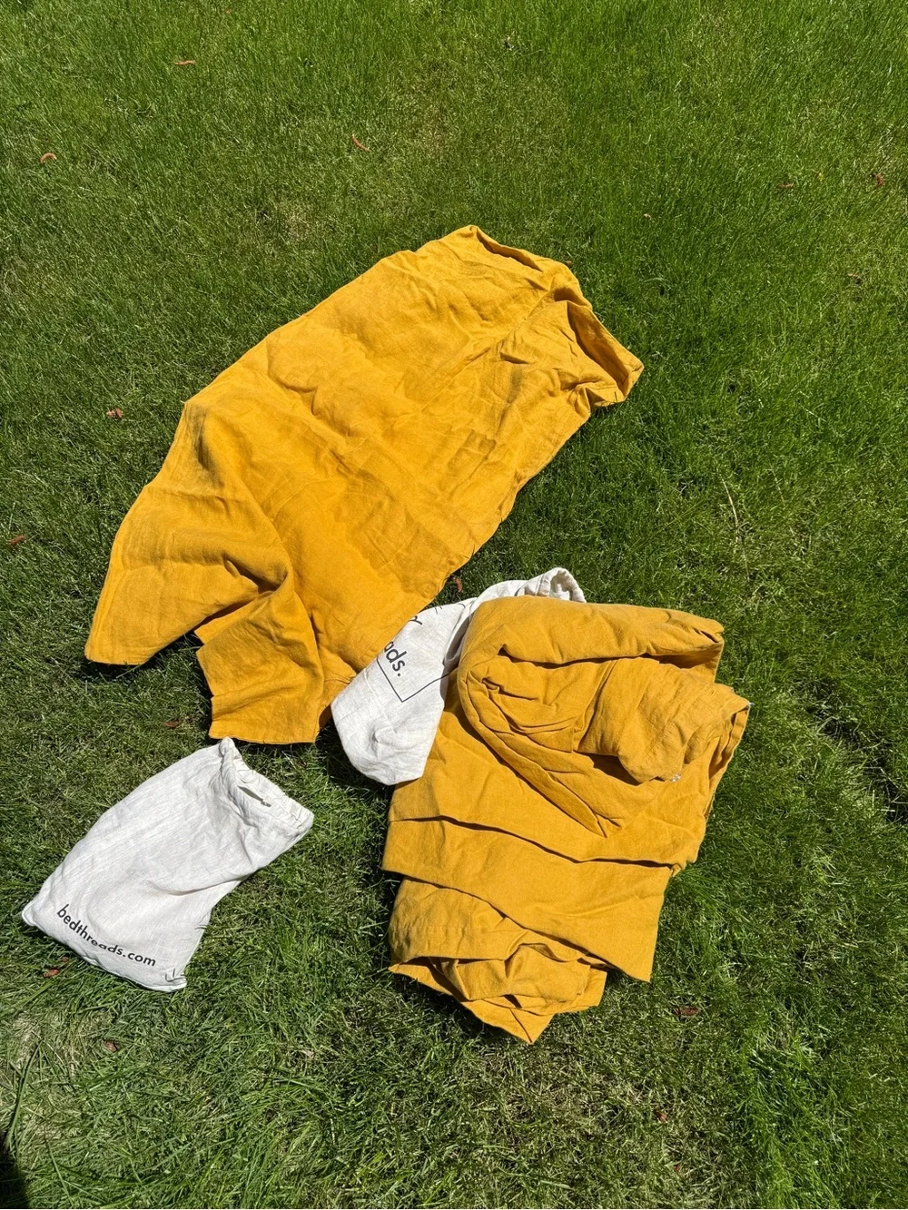 Bed Threads Turmeric French Flax Linen Queen Duvet Cover + King Pillowcases